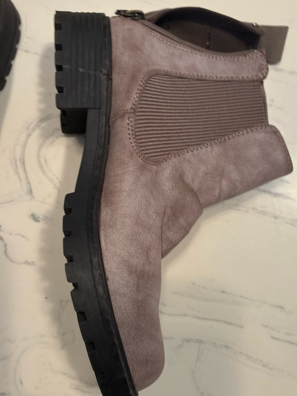 Women's Chelsea Ankle Bootie in Mauve Suede with Lug Sole